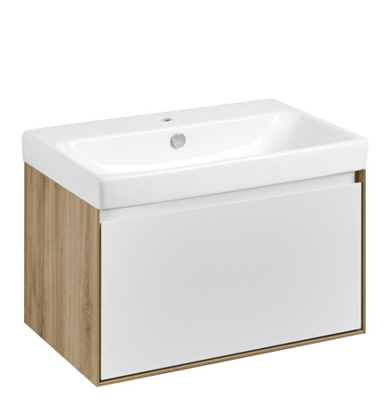 Тумба под раковину Aquaton Либерти 70, 1 ящик, дуб эльвезия/белый глянец, под умывальник Адриана 70 Тумба под раковину Aquaton Либерти 70, 1 ящик, дуб эльвезия/белый глянец, под умывальник Адриана 70