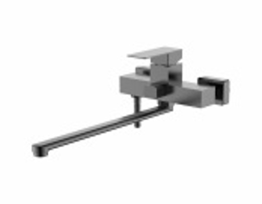 Смеситель для ванны универсальный с плоским изливом 350 мм, дивертор с керамическими пластинами, нержавеющая сталь SUS 304, цвет оружейная сталь Accoona A71208ST