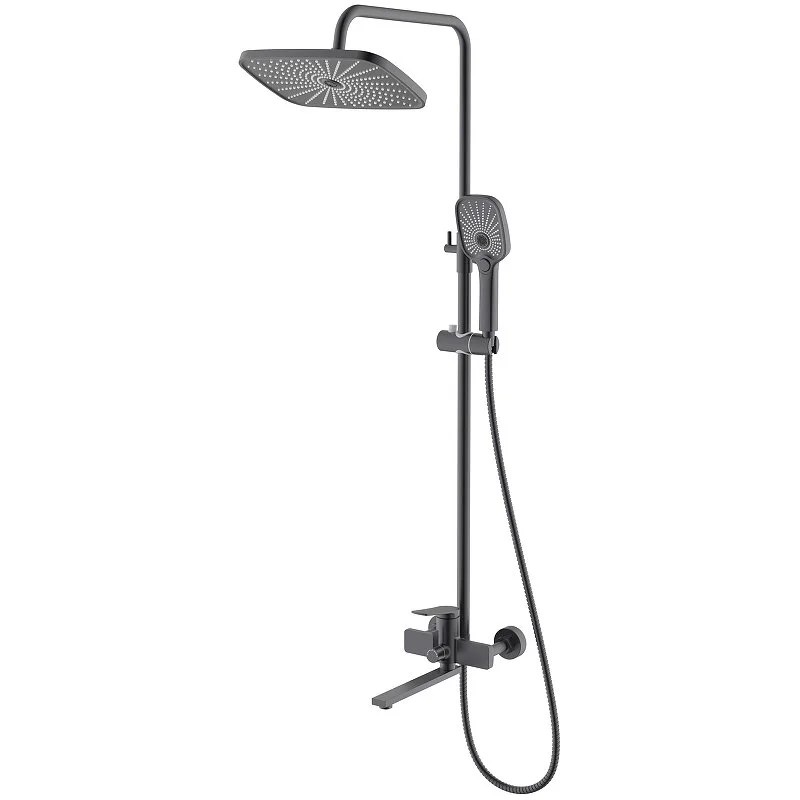 Душевая система SPLENKA СЕРЫЙ со смесителем для ванны с верхней душевой лейкой "Тропический дождь", поворотный излив