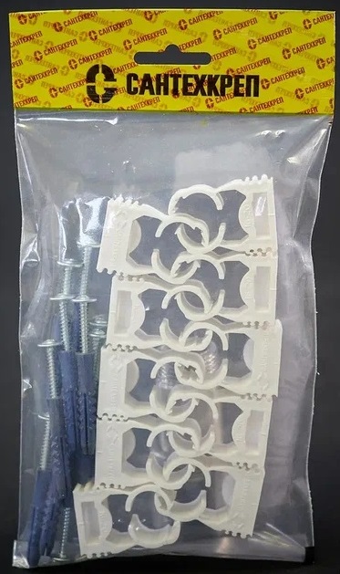 Фиксатор 16-20 мм с защелкой полипропилен белый в пакете с шурупом и дюбелем 10 шт.