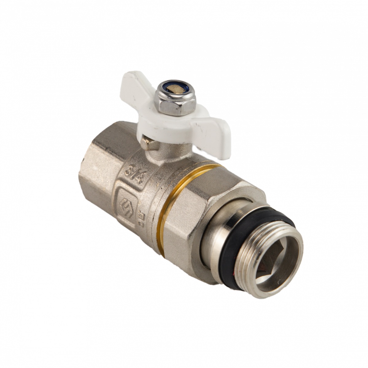 Кран шаровый латунный Ду20 с полусгоном и самоуплотняющимся кольцом, полнопроходной с ручкой-"бабочкой", Tmax=120С, Ру40, ремонтопригодный MVI ГОСТ