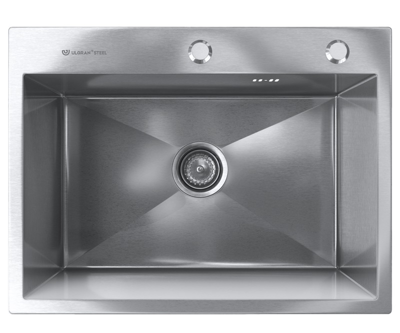 Мойка врезная ULGRAN steel 600х450х210*1,2 брашированная сталь, сливная арматура, коландер, дозатор
