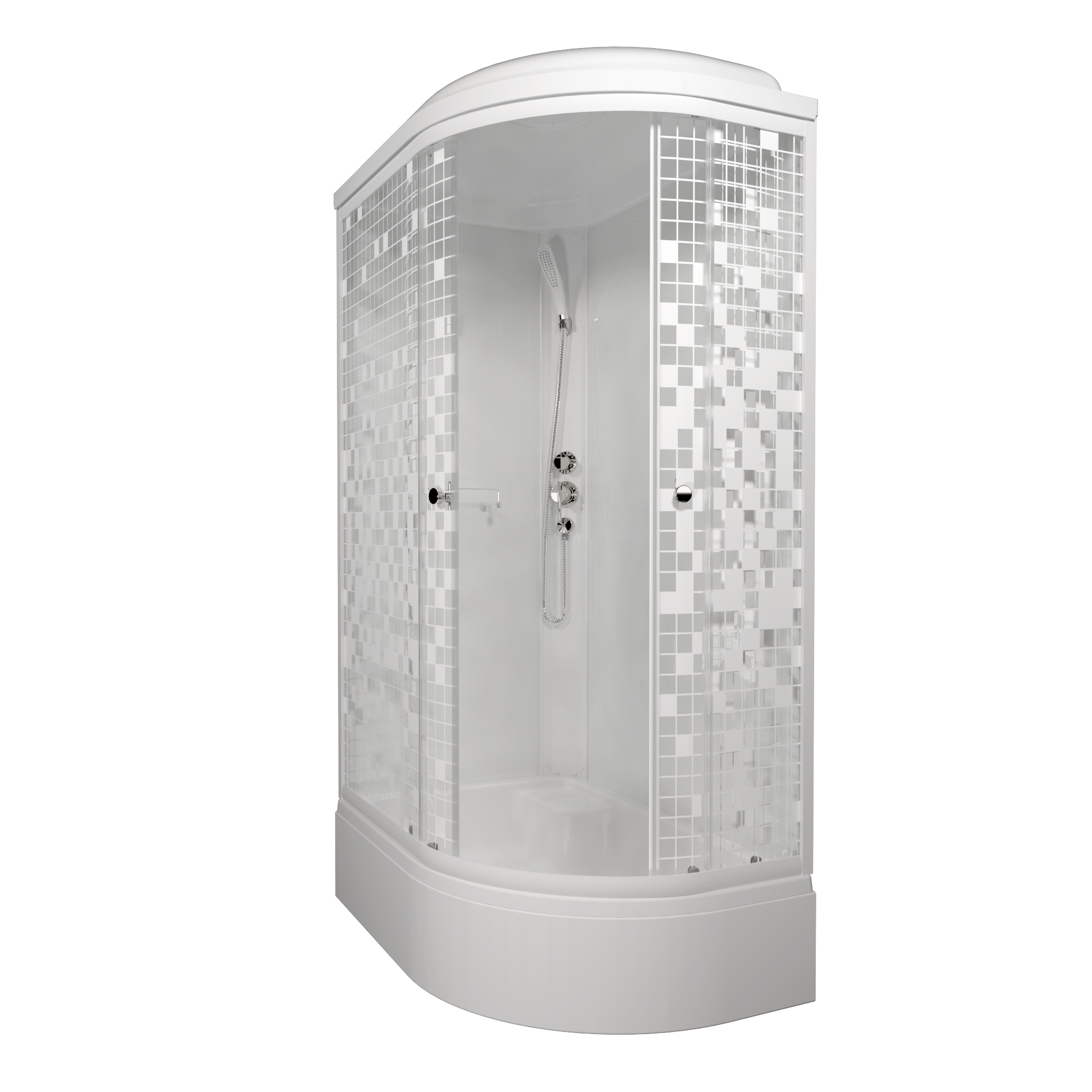 Душевая кабина левосторонняя КОРАЛЛ В3 1200х800 полукруглый средний поддон, стекло Мозаика, профиль белый, ДН4 ТРИТОН (кабина/6мест+сифон D50мм)