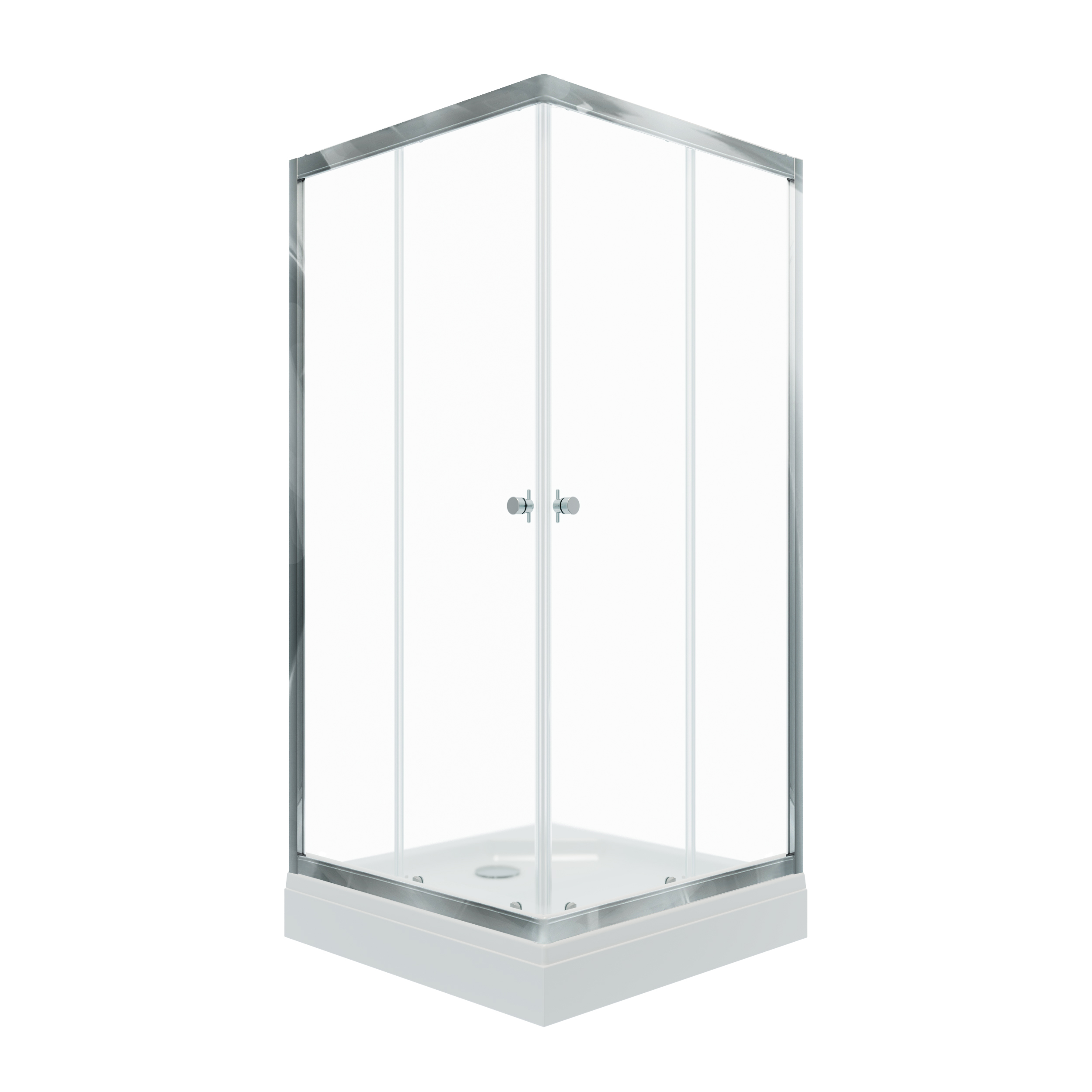 Душевое ограждение ВЕНТА-ХРОМ А1 900х900 квадратный низкий поддон, стекло Прозрачное, профиль хром ТРИТОН (ограждение/2места+сифон D90мм)