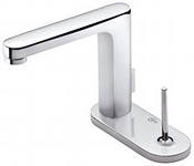 "Симпл Ю" смеситель настольный для умывальника, с донным клапаном, прямоугольный излив, с круглыми накладками, хром