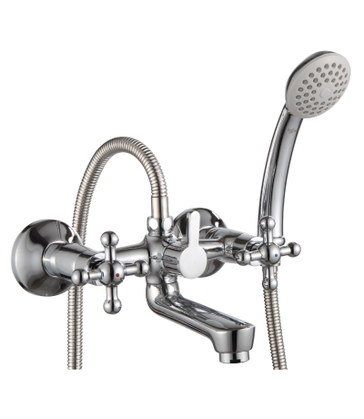 Смеситель для ванны двуручный с коротким изливом, держатель на корпусе RoSSinka SILVERMIX