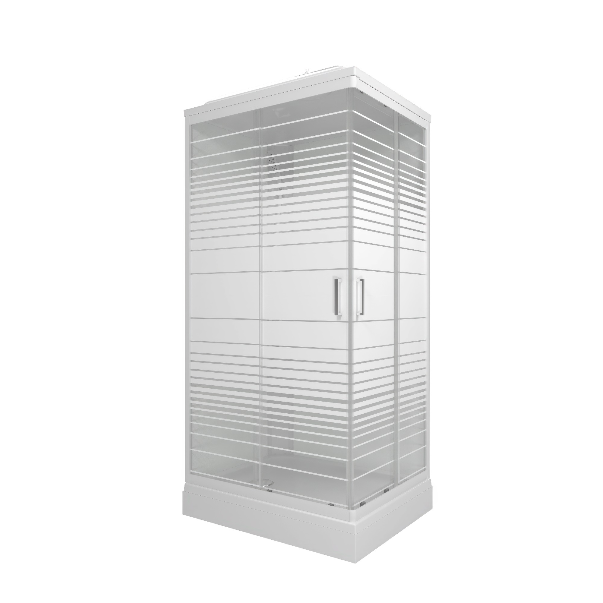 Душевая кабина КВАДРО А3 1000х800 прямоугольный низкий поддон, стекло Полосы, профиль белый, ДН4 ТРИТОН (кабина/8мест)