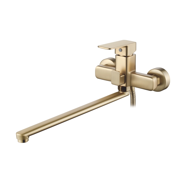 Смеситель для ванны универсальный с плоским изливом 350 мм, дивертор с керамическими пластинами, золотой сатин Accoona A71126AW