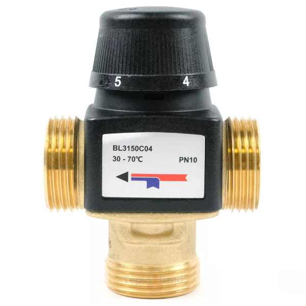 Клапан термостатический смесительный для сантехнических систем, с боковым выходом, Ду 1" ш/ш, Kvs=3,2 м3/ч, диапазон настройки 30-70C