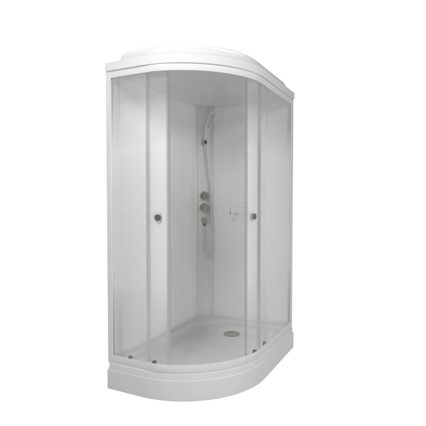 Душевая кабина правосторонняя КОРАЛЛ-ЛАЙТ А3 1200х800 полукруглый низкий поддон, стекло Градиент, профиль белый, ДН4 ТРИТОН (кабина/6мест+сифон D90мм)