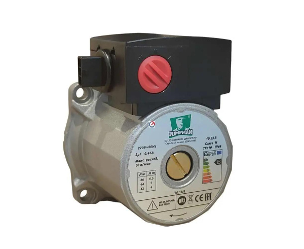 Котловой циркуляционный насос (двигатель в сборе) PUMPMAN WL15/5 (Pmax-86/64/42Вт, Hmax-6,5/5/4м, Qmax-38/24/16л/мин) Котловой циркуляционный насос (двигатель в сборе) PUMPMAN WL15/5 (Pmax-86/64/42Вт, Hmax-6,5/5/4м, Qmax-38/24/16л/мин)