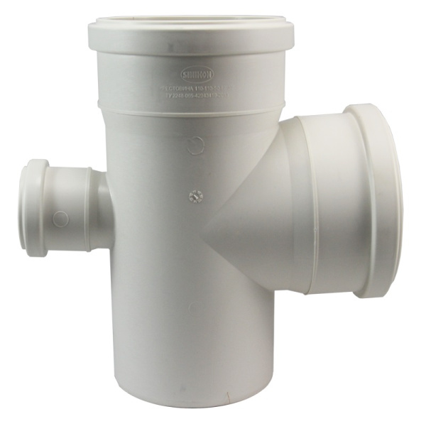 КОМФОРТ Крестовина одноплоскостная D110*100*050/87 с пониженным уровнем шума белая безнапорная для внутренней канализации