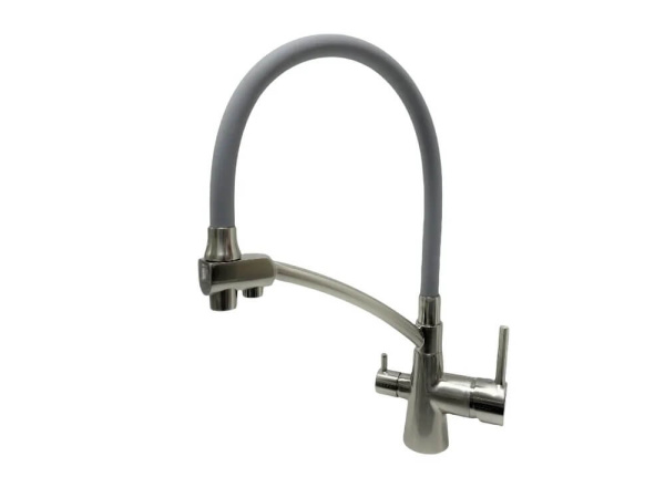 Смеситель для кухни с дополнительным подключением к фильтру для питьевой воды, серый/сатин Accoona A5179AT-13