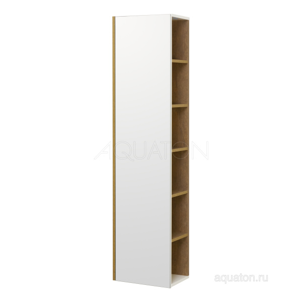 Шкаф-колонна "Сканди" подвесной с зеркалом, белый/дуб рустикальный