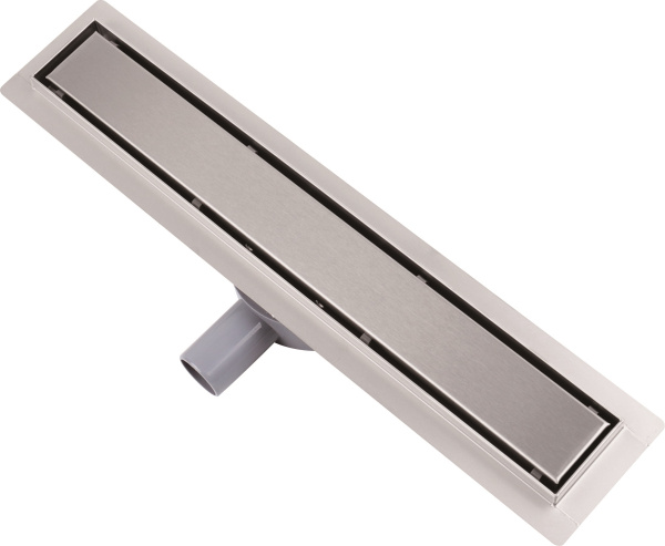 Душевой трап RAGLO САТИН 800х70 мм, нержавеющая сталь, цвет сатин, комбинированный затвор, с горизонтальным выходом D40/50 мм, сифон 360°