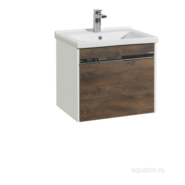 Тумба-умывальник "Капри 60" подвесная, 1 ручка, 2 навеса, 2 выдвижных ящика, система плавного закрывания, таксония темная, 55х50,5х42,9, под умывальник Миранда 60