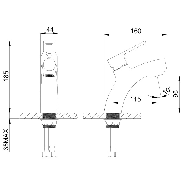 Смеситель для умывальника одноручный монолитный, картридж 35мм, RoSSinka SILVERMIX