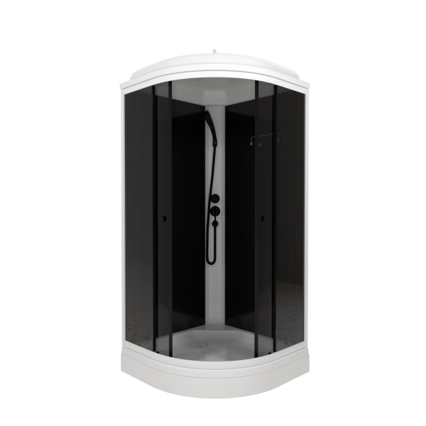 Душевая кабина ГРЕЙ-БЛЭК А3 900х900 полукруглый низкий поддон с декоративной крышкой, стекло тонированное, профиль черный, ДН7 ТРИТОН (кабина/7мест+сифон D50мм)