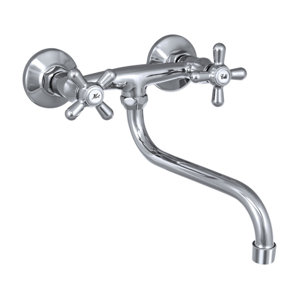 Смеситель настенный для мойки, с нижним изливом двуручный О24