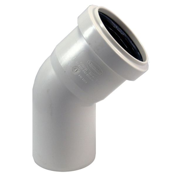 КОМФОРТ Отвод D050*45 с пониженным уровнем шума белый безнапорный для внутренней канализации