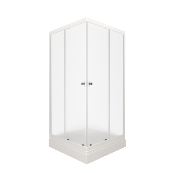 Душевое ограждение ВЕЛЬВЕТ А1 900х900 квадратный низкий поддон, стекло матовое, профиль белый ТРИТОН (ограждение/2места+сифон D90мм)
