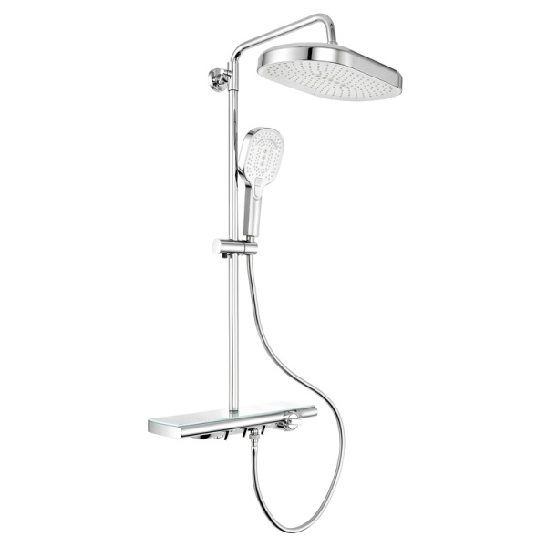 Душевая система со смесителем, встроенный излив (штанга L=894-1452 мм, 2-функц.лейка, верхний душ ф240х350 мм, ПВХ шланг L=1500 мм), PPA пластик с латунными вставками, НЖ63