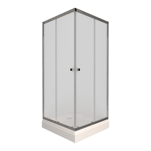 Душевое ограждение ВЕНТА-ХРОМ-ВЕЛЬВЕТ А1 800х800 квадратный низкий поддон, стекло матовое, профиль хром ТРИТОН (ограждение/2места+сифон D90мм)