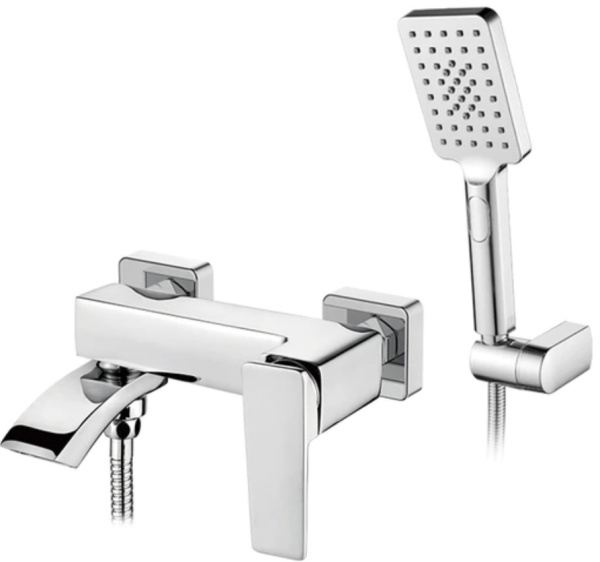 Смеситель для ванны, короткий поворотный излив со встроенным переключателем, 3-реж.лейка, хром Accoona A63124