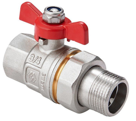 MVI PREMIUM Кран шаровый латунный Ду25 с полусгоном. полнопроходной с ручкой-"бабочкой", Tmax=120С, Ру40, ремонтопригодный