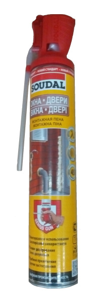 Пена монтажная "SOUDAL" Yellow с аппликатором Genius Gun 50л/750мл бытовая Пена монтажная "SOUDAL" Yellow с аппликатором Genius Gun 50л/750мл бытовая