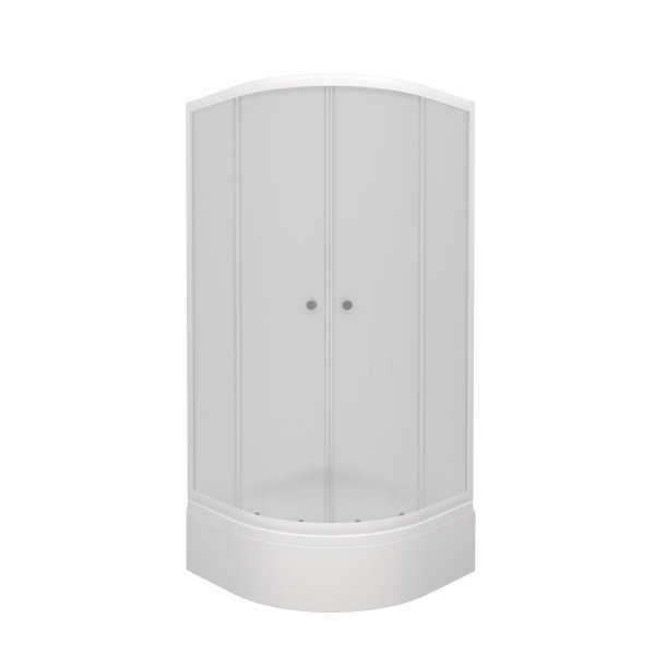 Душевое ограждение ВЕЛЬВЕТ В1 900х900 полукруглый средний поддон, стекло матовое, профиль белый ТРИТОН (ограждение/3места+сифон D50мм)