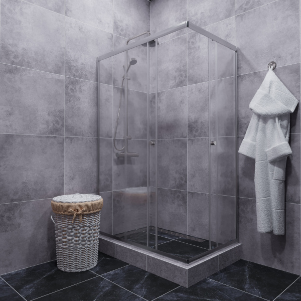 Душевое ограждение ВЕНТА-ХРОМ А1 1200х800 прямоугольный низкий поддон, стекло Прозрачное, профиль хром ТРИТОН (ограждение/2места+сифон D90мм)