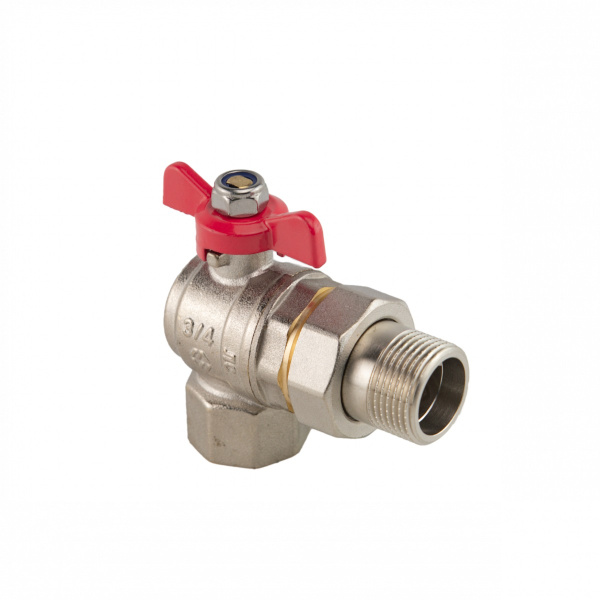 Кран шаровый латунный Ду20 угловой с полусгоном, полнопроходной с ручкой-"бабочкой", Tmax=120С, Ру40, ремонтопригодный MVI ГОСТ