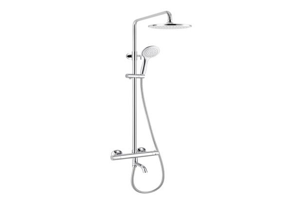 Душевая система "Смарт" с термостатом для ванны/душа (термостатический смеситель для ванны/душа, штанга регулируемая, 5-функц.душевая лейка, лейка верхнего душа ф228мм)