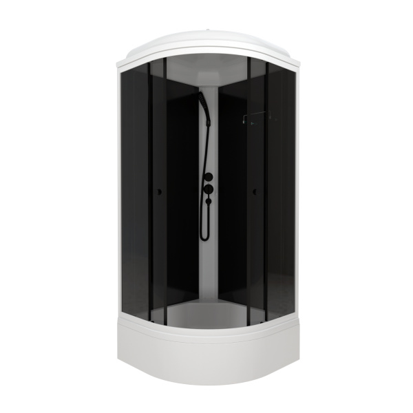 Душевая кабина ГРЕЙ-БЛЭК В3 900х900 полукруглый средний поддон, стекло тонированное, профиль черный, ДН7 ТРИТОН (кабина/7мест+сифон D50мм)