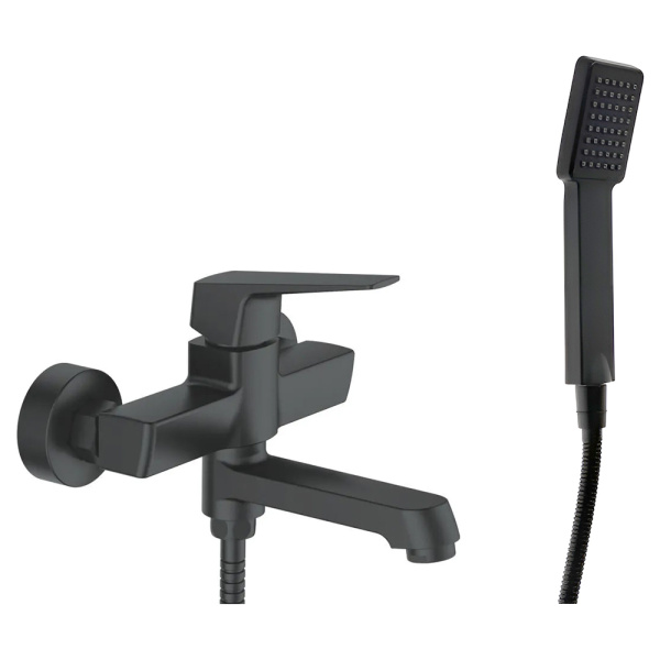 Смеситель для ванны, короткий поворотный излив со встроенным переключателем, 3-реж.лейка, черный Accoona A63129F