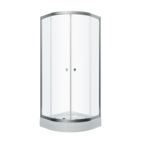 Душевое ограждение АЛЬФА-ХРОМ А1 800х800 полукруглый низкий поддон, стекло Прозрачное, профиль хром ТРИТОН (ограждение/2места+сифон D90мм)