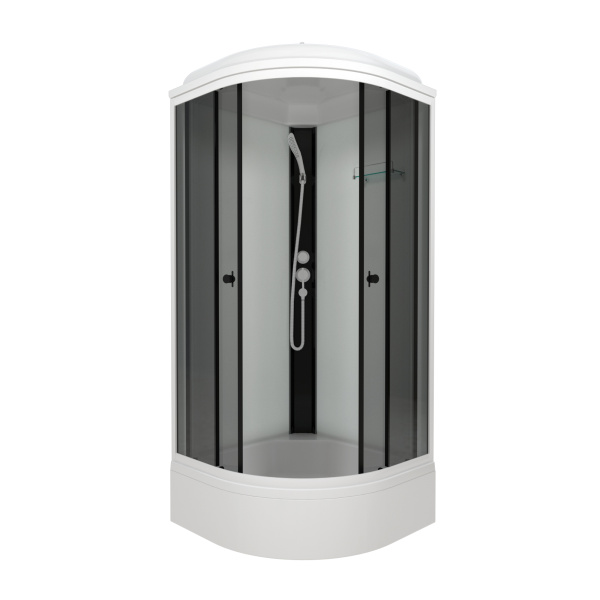 Душевая кабина ГРЕЙ-ВАЙТ В3 900х900 полукруглый средний поддон, стекло тонированное, профиль черный, белая задняя стенка ДН5 ТРИТОН (кабина/7мест+сифон D50мм)