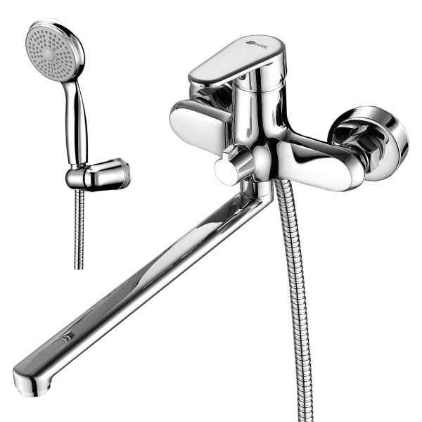 Смеситель LEMARK POINT для ванны универсальный с плоск. изливом 300мм, дивертор с керамич. пластинами, хром