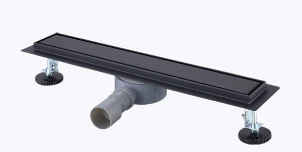 Душевой трап RAGLO ЧЕРНЫЙ 500х70 мм, нержавеющая сталь, цвет черный, двухсторонний под плитку (поворот.сифон 360°), с горизонтальным выходом D40/50 мм