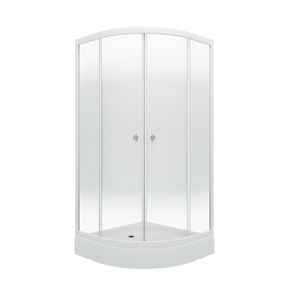 Душевое ограждение ЛАЙТ А1 900х900 полукруглый низкий поддон, стекло Градиент, профиль белый ТРИТОН (ограждение/3места+сифон D90мм)