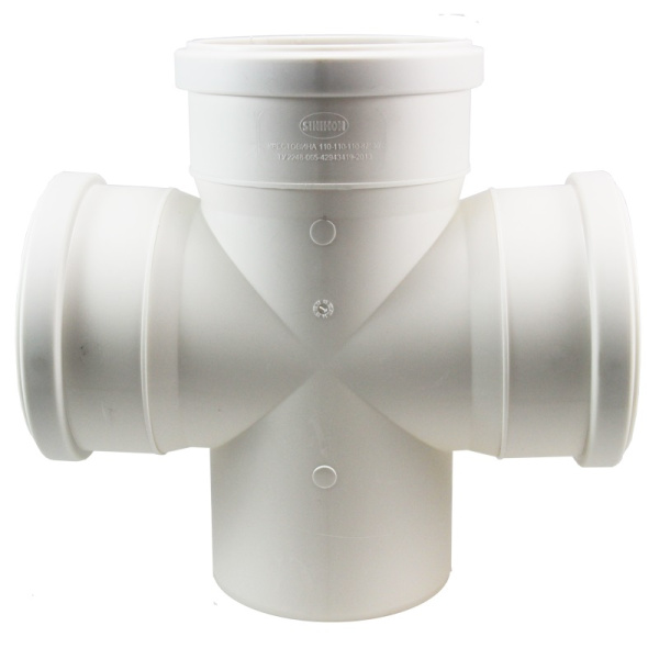 КОМФОРТ Крестовина одноплоскостная D110*110*110/87 с пониженным уровнем шума белая безнапорная для внутренней канализации