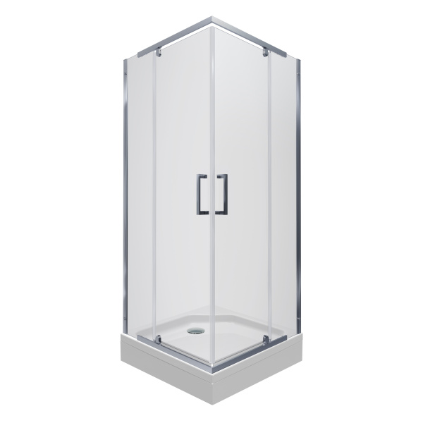 Душевое ограждение КАППА-ХРОМ А1 900х900 квадратный низкий поддон, стекло Прозрачное, профиль хром ТРИТОН (ограждение/3места+сифон D90мм)