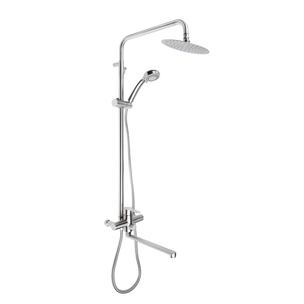 Душевая система со смесителем для душа с верхней душевой лейкой "Тропический дождь", 3-функциональной лейкой и поворотным изливом, хром Accoona A83129