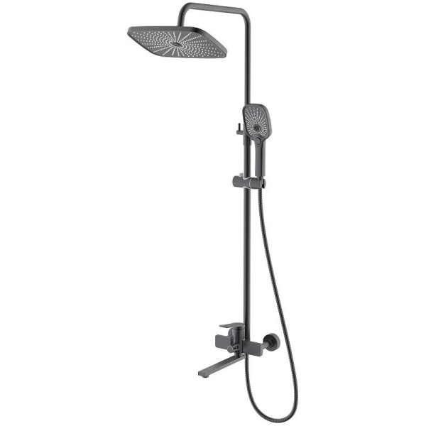 Душевая система SPLENKA СЕРЫЙ со смесителем для ванны с верхней душевой лейкой "Тропический дождь", поворотный излив