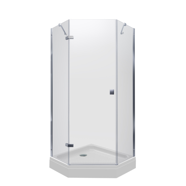 Душевое ограждение СИГМА-ХРОМ А1 900х900 пятиугольный низкий поддон, стекло Прозрачное, профиль хром ТРИТОН (ограждение/3места+сифон D90мм)