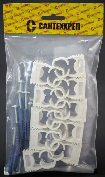 Фиксатор 16-20 мм с защелкой полипропилен белый в пакете с шурупом и дюбелем 10 шт.