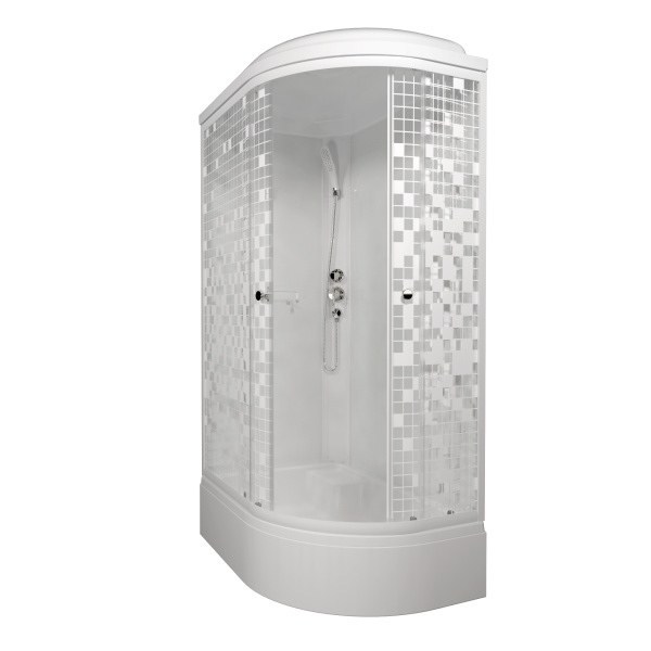 Душевая кабина левосторонняя КОРАЛЛ В3 1200х800 полукруглый средний поддон, стекло Мозаика, профиль белый, ДН4 ТРИТОН (кабина/6мест+сифон D50мм)