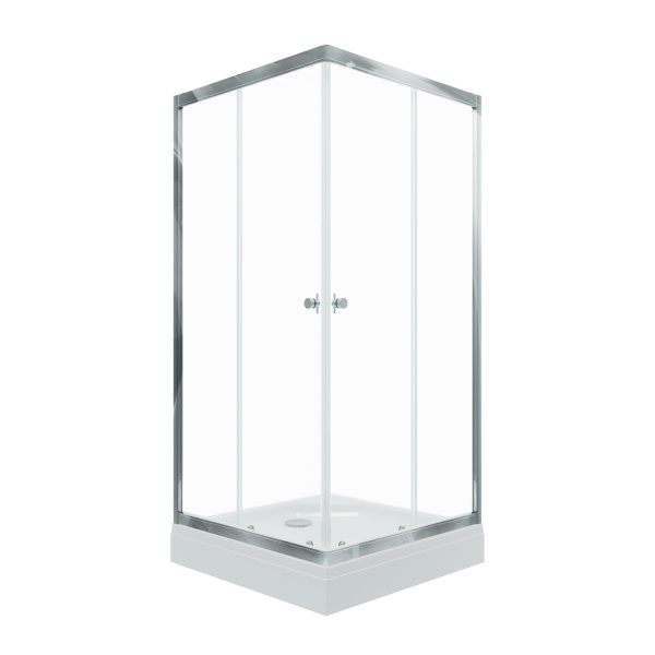 Душевое ограждение ВЕНТА-ХРОМ А1 900х900 квадратный низкий поддон, стекло Прозрачное, профиль хром ТРИТОН (ограждение/2места+сифон D90мм)