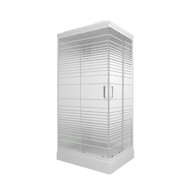 Душевая кабина КВАДРО А3 1000х800 прямоугольный низкий поддон, стекло Полосы, профиль белый, ДН4 ТРИТОН (кабина/8мест)